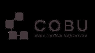 COBU logo with interconnected blocks icon and tagline Construimos Comunidad